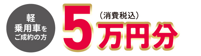軽乗用車をご成約の方　5万円分（消費税込）