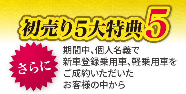 初売り5大特典5　さらに、期間中、個人名義で新車登録乗用車、軽乗用車をご成約いただいたお客様の中から