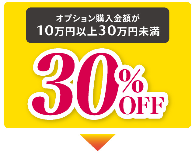 オプション購入金額が10万円以上30万円未満の場合30%OFF