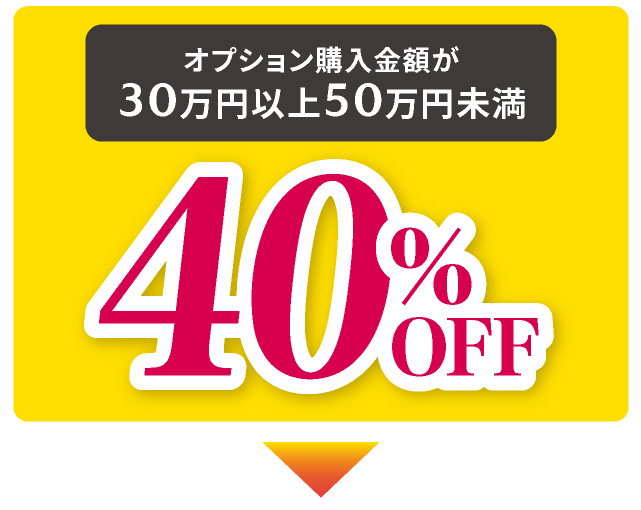 オプション購入金額が30万円以上50万円未満の場合40%OFF